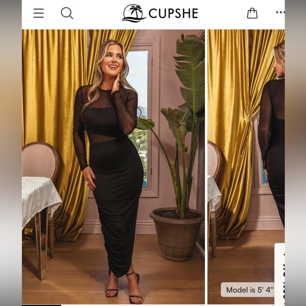 Cupshe Black Sheer Long Sleeve Dress NWT never opened